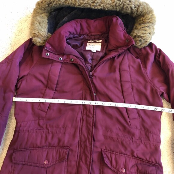 A New Day Mid-Length Hooded Puffer Quilted Maroon/Burgundy Jacket Coat - Picture 10 of 11